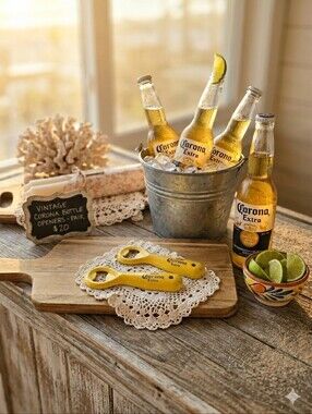Pair of Vintage Corona Extra Yellow Metal Beer Bottle Openers